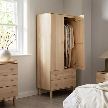 Solid Wood 2 Door 2 Drawer Garderob